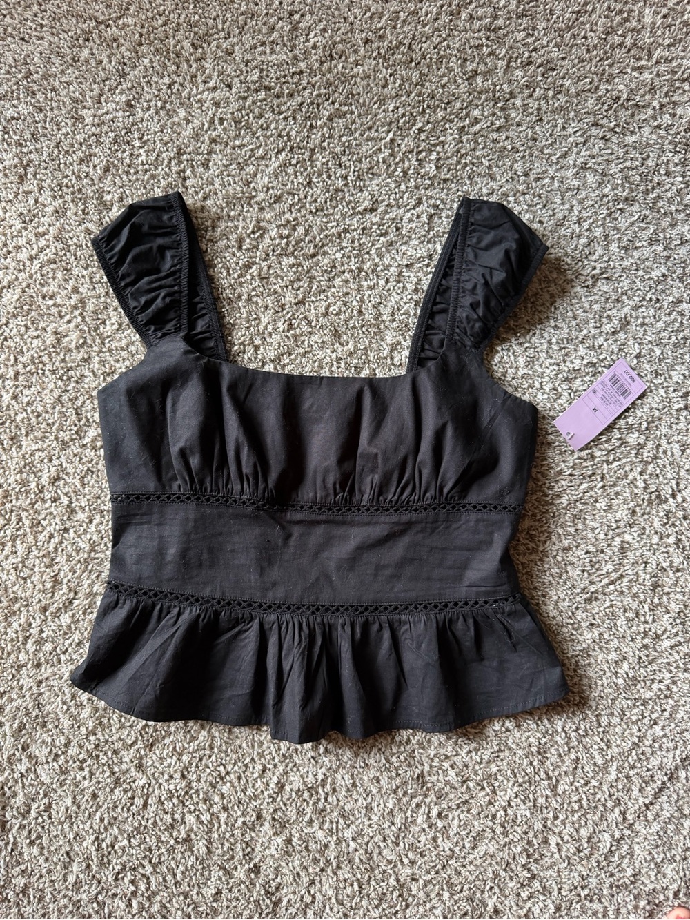 wild fable Black Ruffled Square-Neck Tank Top